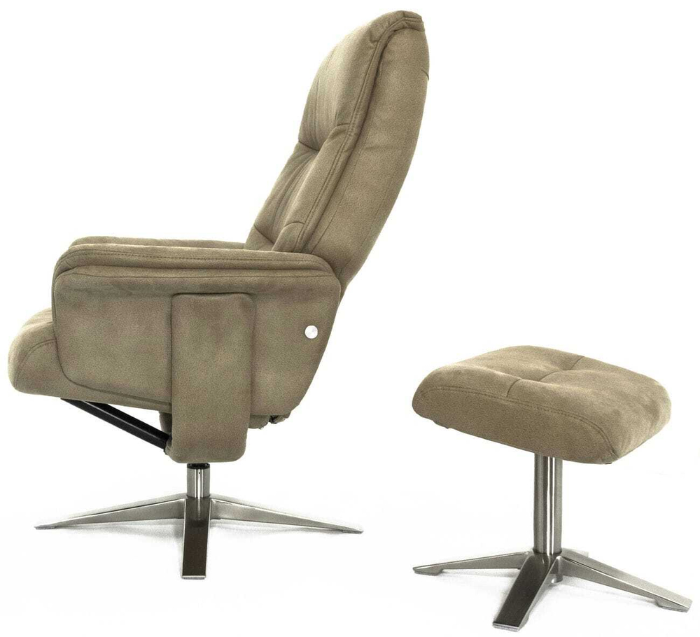 Кресло реклайнер с пуфом для ног Relax BOSS 7826A, искуственный нубук бежевый (HE482-02)