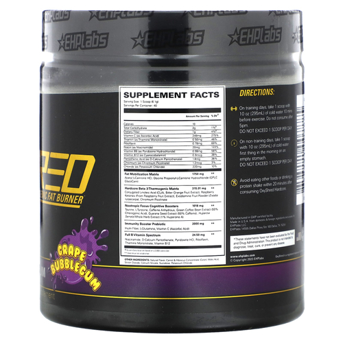 EHPlabs, OxyShred Hardcore, термогенный сжигатель жира, со вкусом виноградной жевательной резинки, 244 г (8,6 унции)