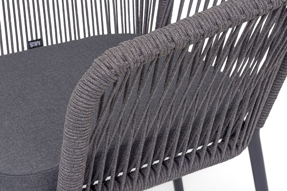 "Марсель" стул плетеный из роупа, каркас алюминий темно-серый (RAL7024) шагрень, роуп серый круглый, ткань темно-серая 027