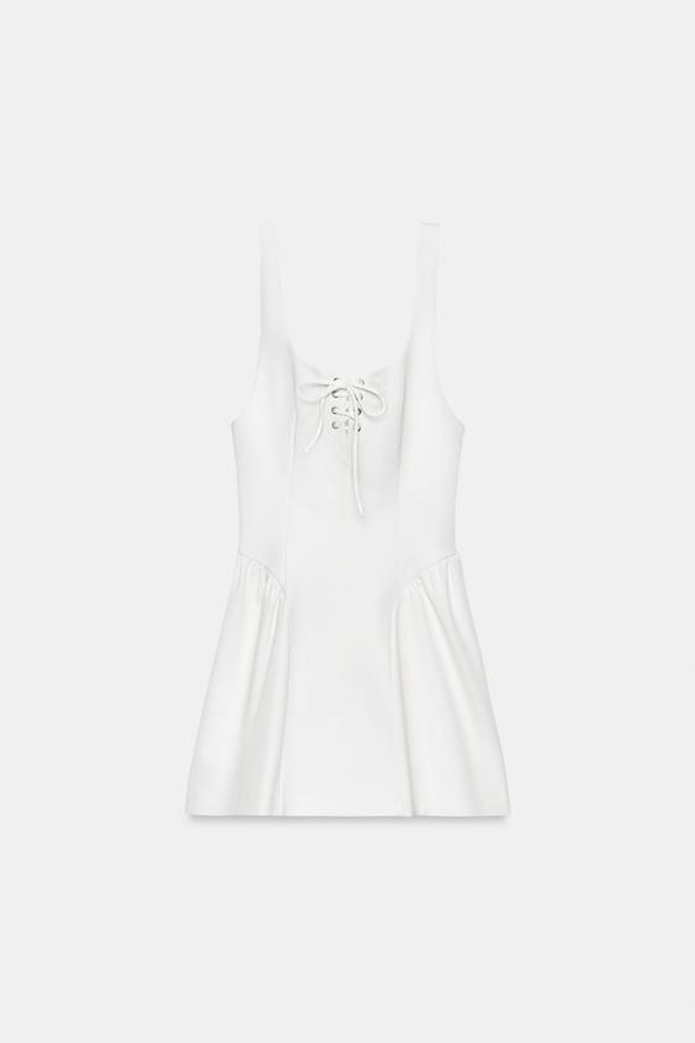 ZARA МИНИ-ПЛАТЬЕ СО ШНУРОВКОЙ И ОБЪЕМНЫМ ПОДОЛОМ, БЕЛЫЙ