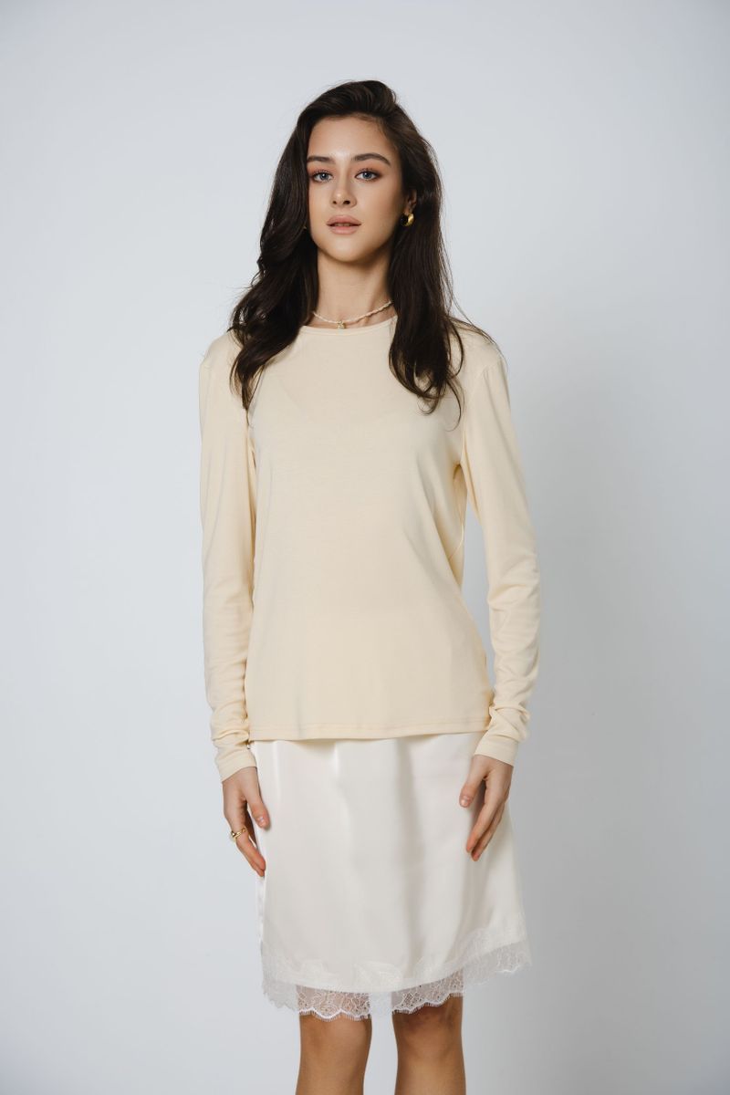 Юбка из шелка с кружевом мини кремовая