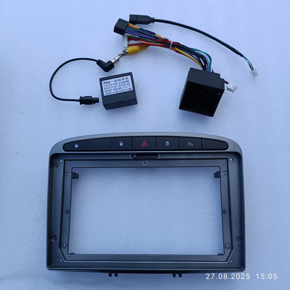 установочный комплект Peugeot 408 2012+, 308 2008-2014, RCZ 2010-2015 серый, рамка + проводка KB-SF-9961G