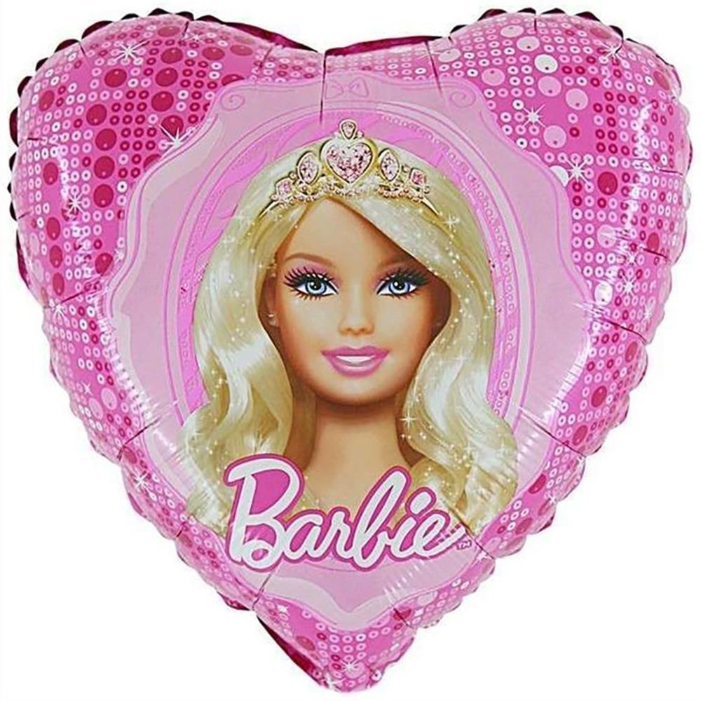 Фигурный шар с гелием в виде сердца розового с изображением Barbie
