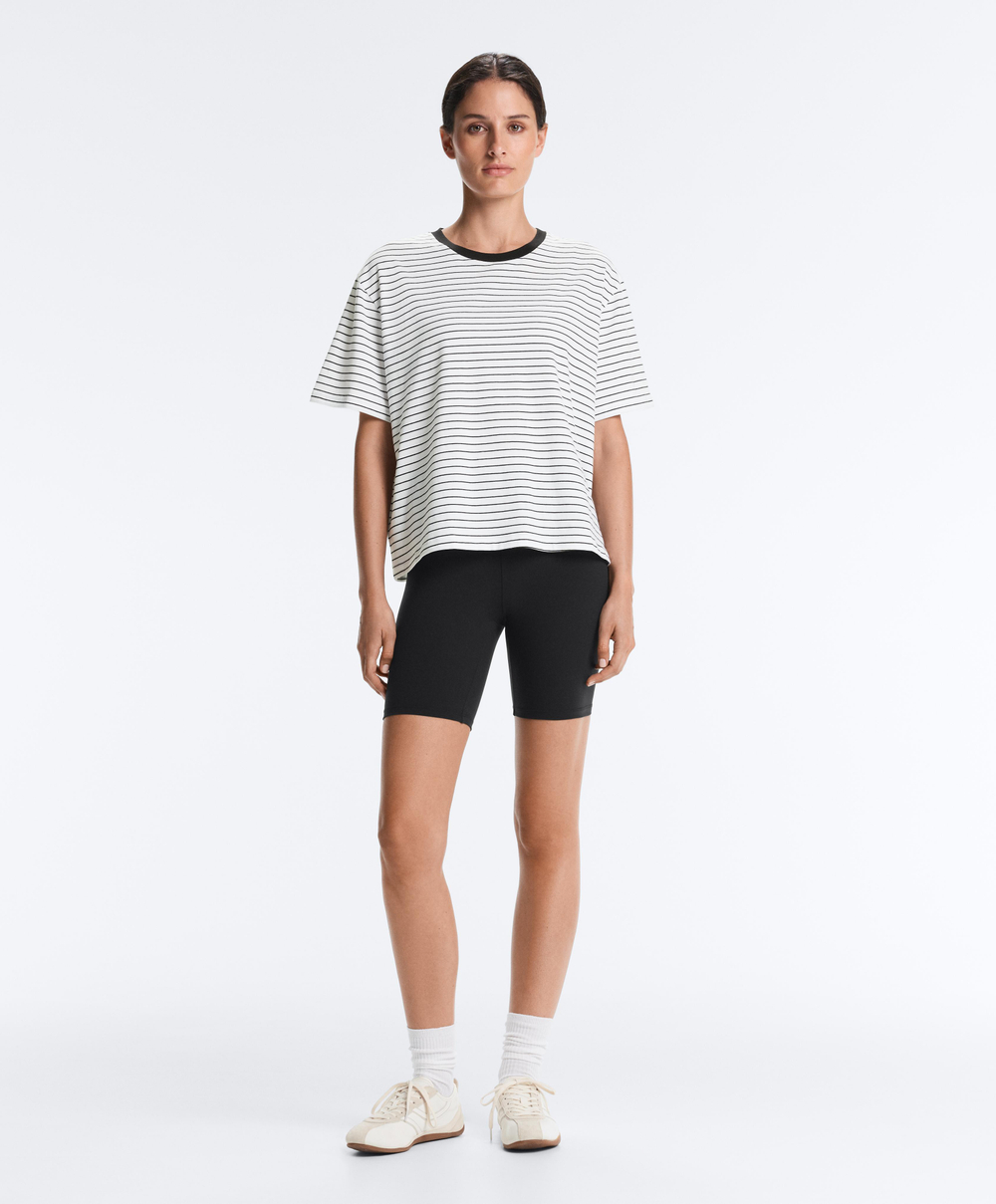 Oysho Футболка Boxy в полоску из смесового хлопка с короткими рукавами, белый