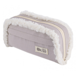 Пенал - косметичка Alingar, ткань, молния, боковой карман, карман-сеточка, плюш отделка, 200 х 90 х 45 мм, "OK. Style", микс (корич, св-серый, св-роз)