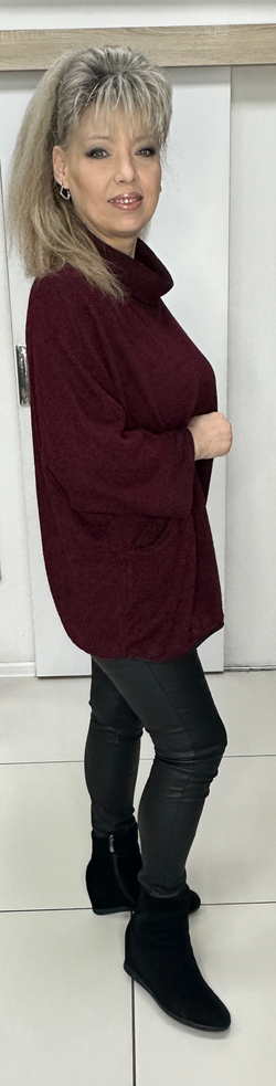 Меланжевый джемпер с кармашками и хомутом