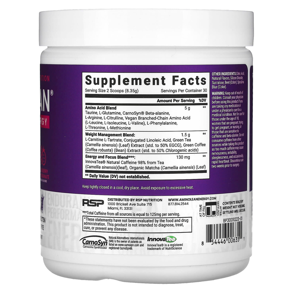 RSP Nutrition, AminoLean Energy, ежевика и гранат, 250,5 г (8,84 унции)