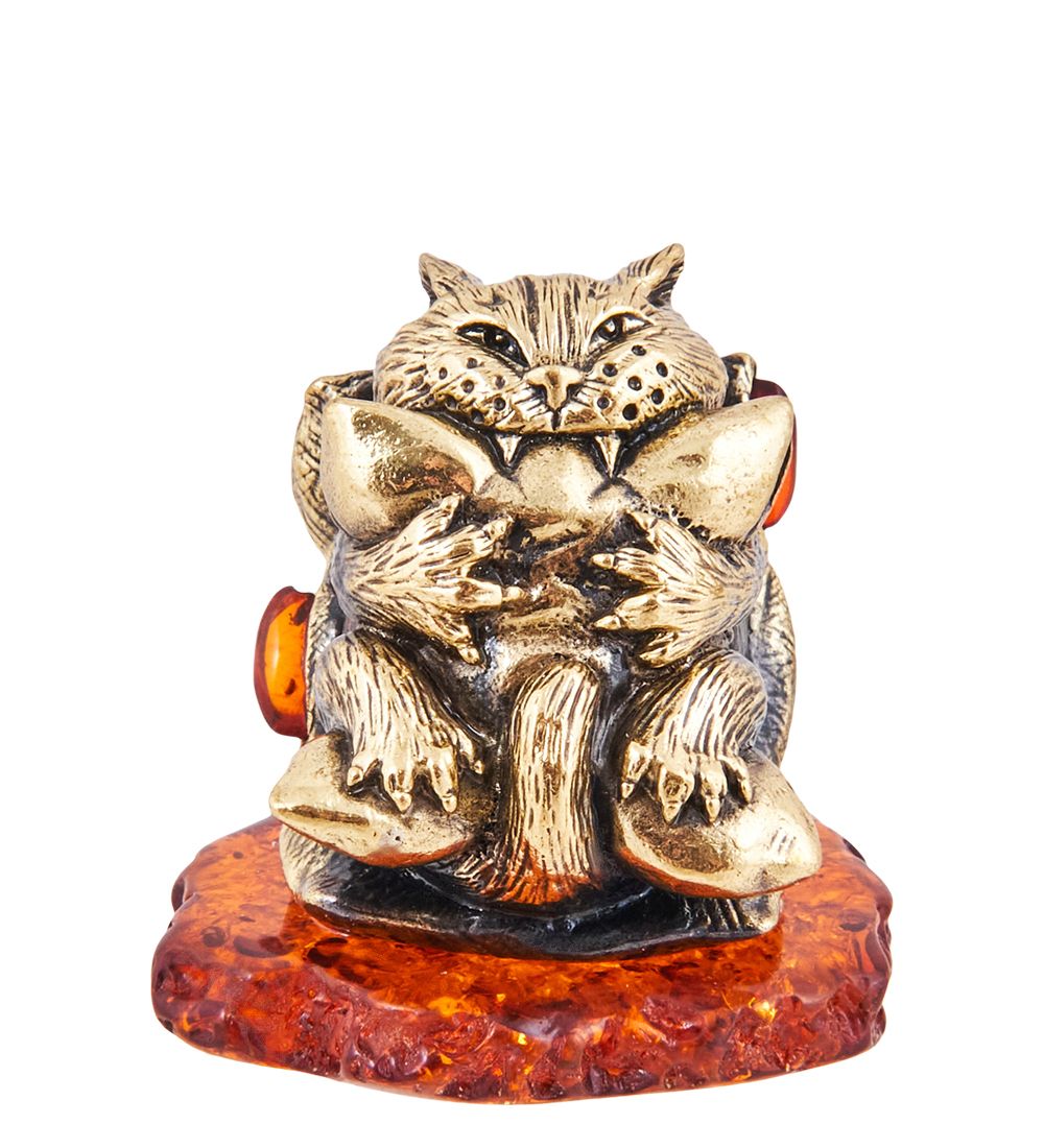 Народные промыслы AM-3667 Фигурка «Кот Бесит все» (латунь, янтарь)