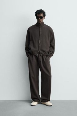 ZARA ДЖОГГЕРЫ ИЗ ТРИКОТАЖА С ЭФФЕКТОМ ПОТЕРТОСТИ, ЧЕРНЫЙ/КОРИЧНЕВЫЙ