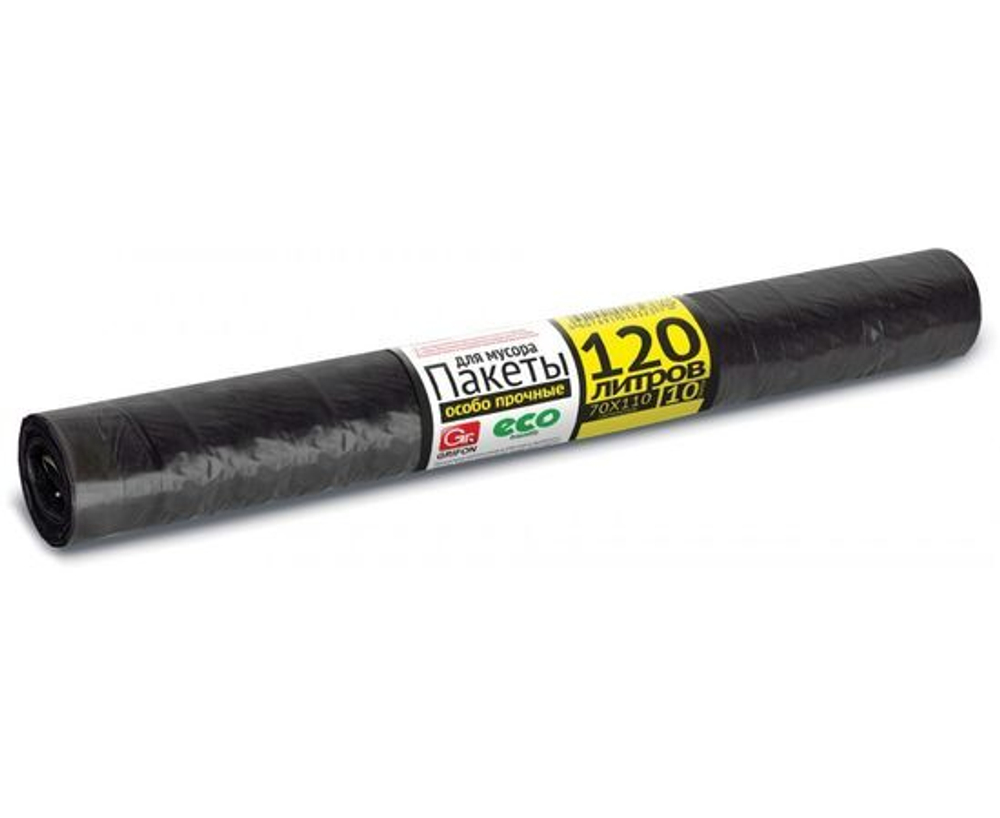 Мешки для мусора 120л 10шт 25мкм ПВД черные рулон 101-032 GRIFON