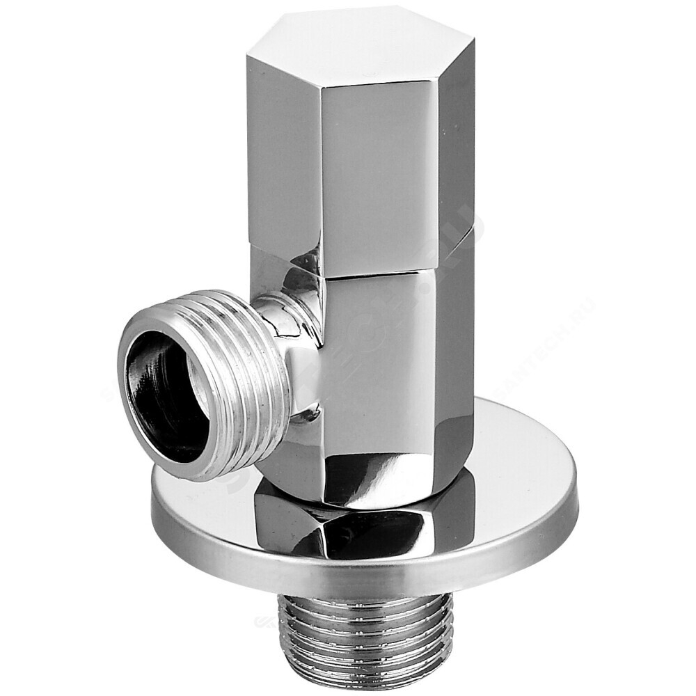 Клапан (вентиль) латунь бытовой хром угловой с отражателем 1077 G1/2"х3/8" Ру16 НР маховик гексагон Aquasfera 1077-03