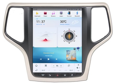 Магнитола для Jeep Grand Cherokee 2013-2022 (цвет рамки шампань) - Carmedia ZF-1217G-Q6 вертикальный экран в стиле "Тесла" на Android 11, 8Гб+128Гб, CarPlay, 4G SIM-слот