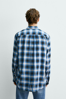 ZARA X AARON LEVINE РУБАШКА СВОБОДНОГО КРОЯ В КЛЕТКУ, СИНИЙ