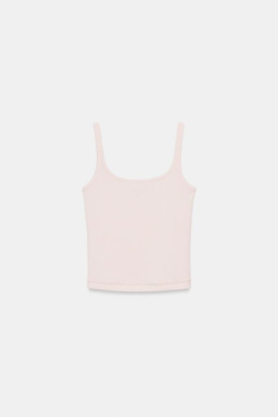ZARA ТОП НА БРЕТЕЛЯХ ИЗ ХЛОПКА И МОДАЛА, ПАСТЕЛЬНО-РОЗОВЫЙ