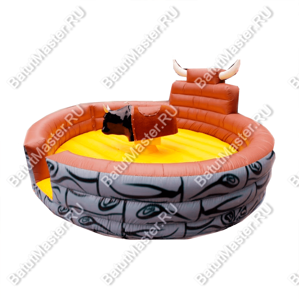 Надувной аттракцион Родео, бык+батут, черный с имитацией под кожу