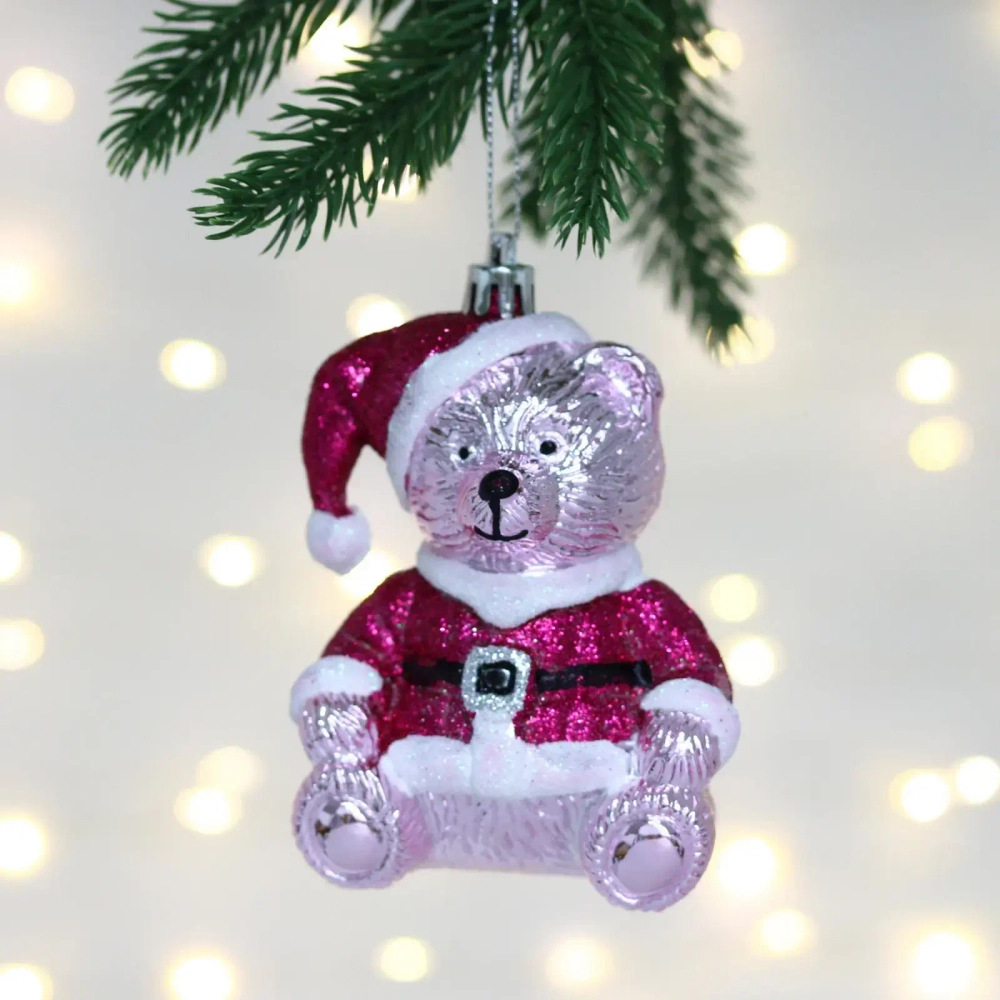 Елочная игрушка «Очаровательный мишка» 7*6*11 см, Розовый