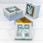 Коробка 19х19х9.5 см Набор 3 шт с окошком (Голубой)