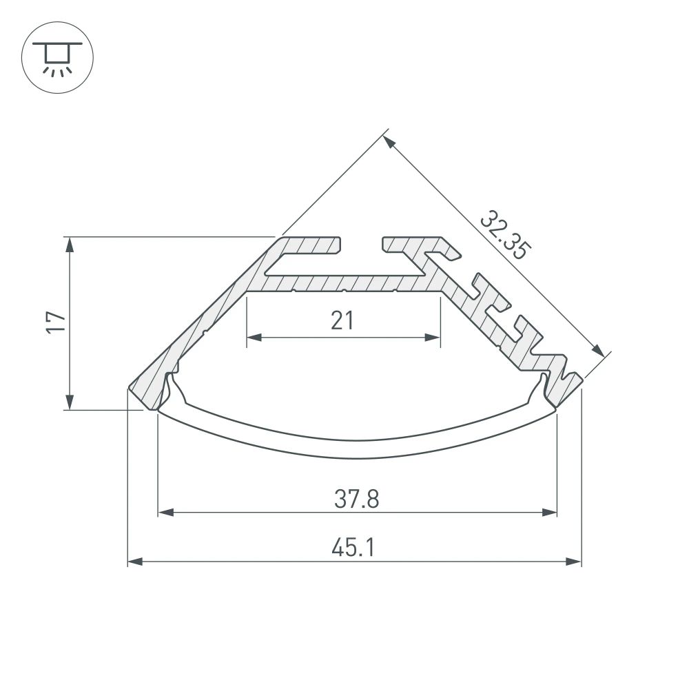 Профиль KLUS-P45-2000 ANOD (Arlight, Алюминий) 020898