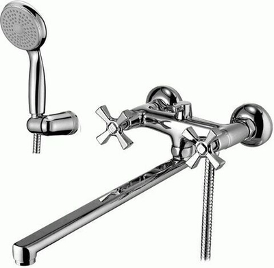 смеситель ванна LEMARK Benefit плоский излив 350мм, дивертор с керам. пласт, аксессуары LM2512C