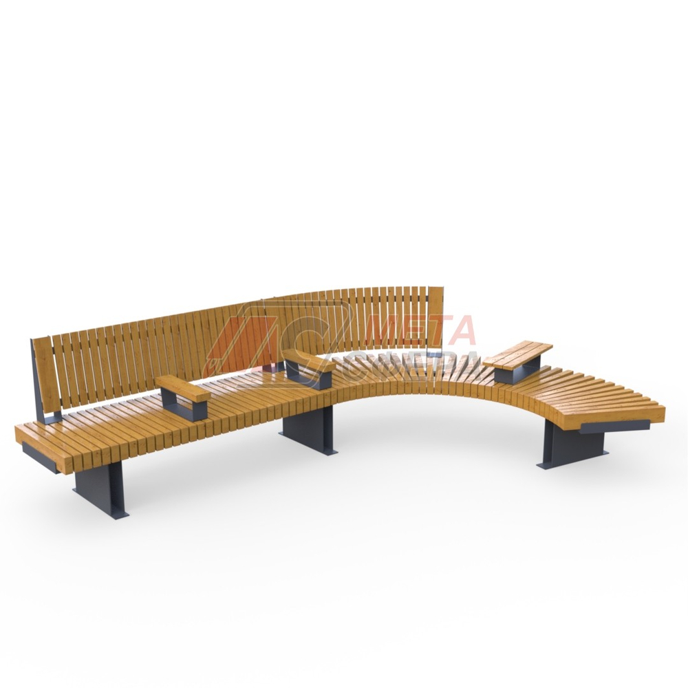 Скамейка Rail Road 03 Long с поворотом и подлокотниками