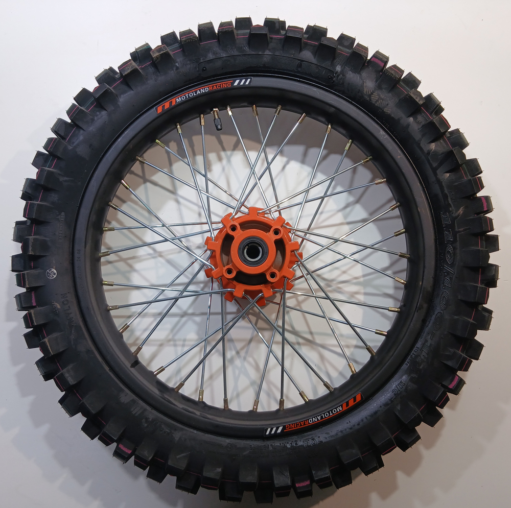 Колесо заднее в сборе 110/100-18 под ось Ф17мм Мотоцикл CRF 250/300 оранжевый