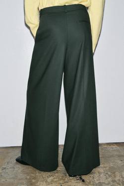 ZARA ШИРОКИЕ БРЮКИ С ЗАЩИПАМИ — ZW COLLECTION, ЗЕЛЕНЫЙ