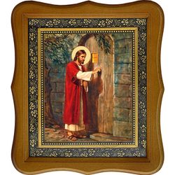 Иисус Христос стучится в дверь. Икона на холсте.