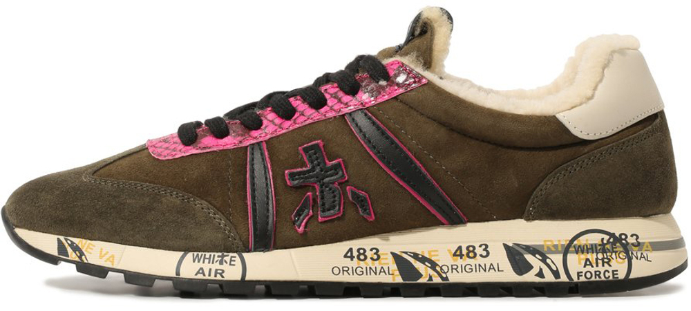 Premiata Lucy-D Хаки с розовым с мехом