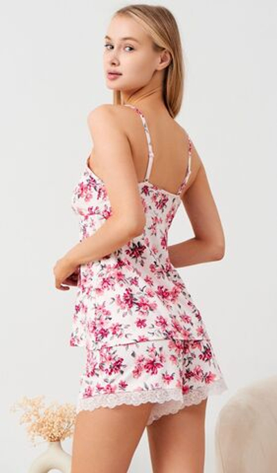 Комплект для дома и сна с цветочным принтом (Размер: M) (Цвет: розовый)