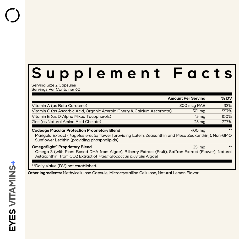 Codeage, Eyes Vitamins+, витамины для глаз, 120 растительных капсул