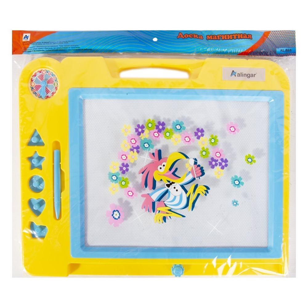 Доска магнитная Alingar 350х450 мм, "Волшебный экран", с фигурками- штампиками, часы, ассорти