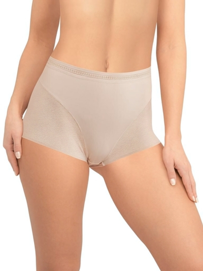 Высокие трусики-слипы из кружева с сетчатой структурой (Размер: L) (Цвет: бежевый)