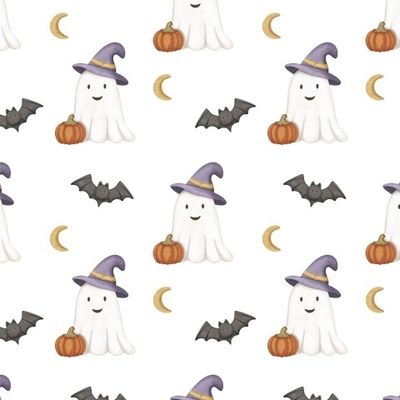 Приведение, тыква, летучая мышь и луна