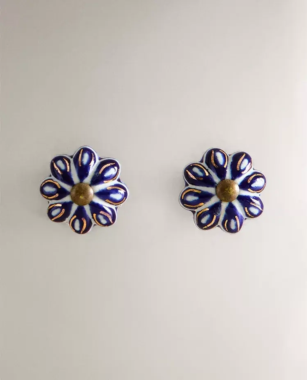 ZARA HOME НАБОР МЕБЕЛЬНЫХ РУЧЕК ИЗ КЕРАМИКИ «ЦВЕТОК» (2 ШТ.), СИНИЙ