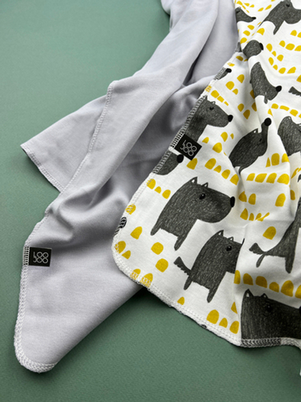 Сет из 2-х пеленок LooJoo Волки / Серый шелк