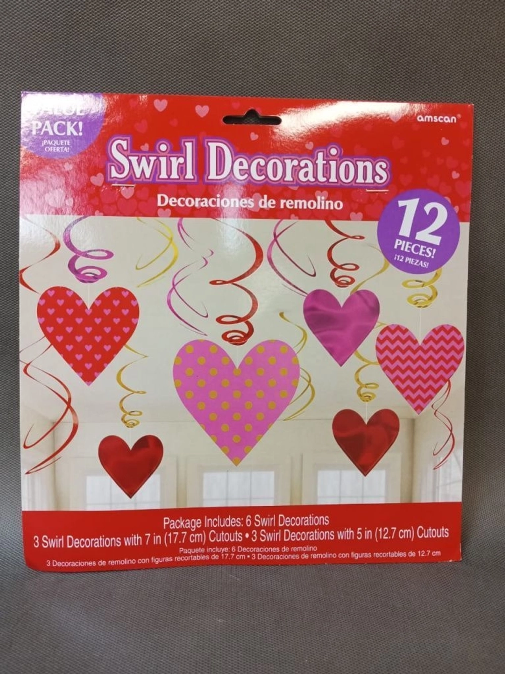 Спираль на потолок «Сердца» разноцветные, 12 шт