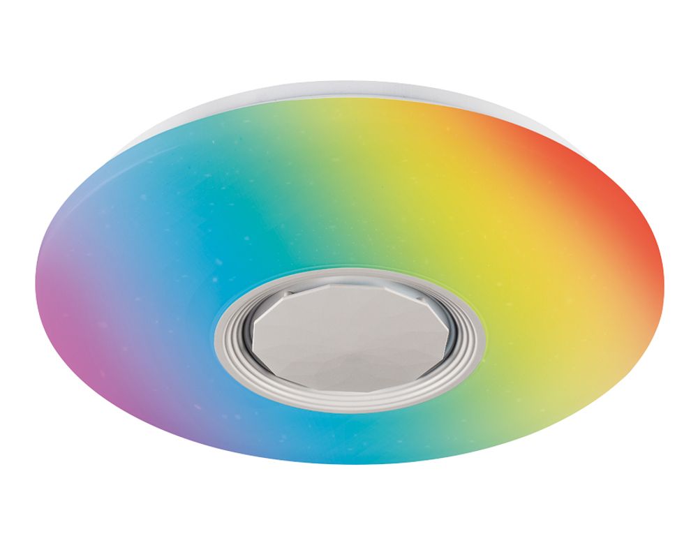 Музыкальный светодиодный светильник c подсветкой RGB FF200 WH/CH белый 48W D395*80 (ПДУ ИК)