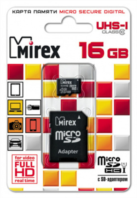 Карта памяти MicroSD 16-GB MIREX UHS-I class 10