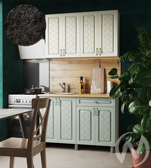 Кухня Вильма 1.2м (корпус белый/айвори; васаби) 26мм кастилло темный