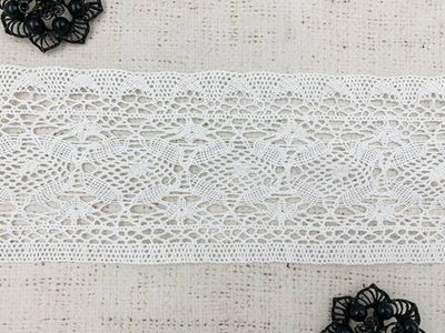 Кружево хлопковое/Тесьма вязаная 100.01.187, ш. 9,3 см, белый