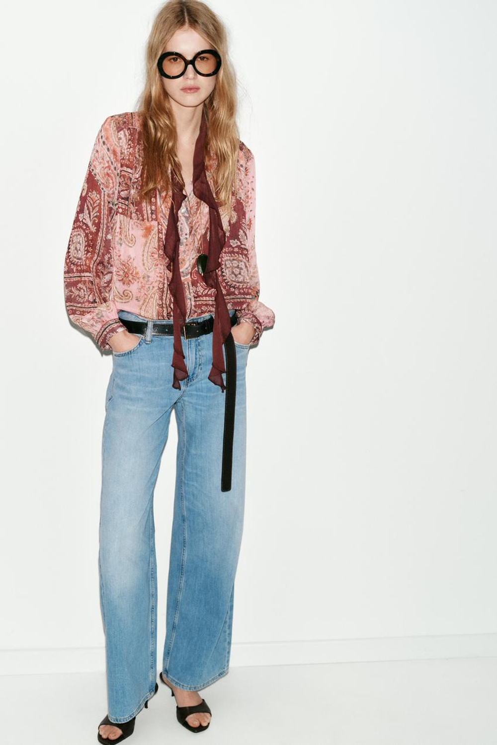 ZARA БЛУЗА С ПРИНТОМ И БАНТОМ, РАЗНОЦВЕТНЫЙ