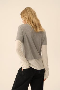 Лонгслив с футболкой (Ballet princess), молочный с серым