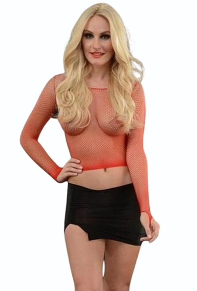 Дерзкий комплект: сетчатый топ и облегающая мини-юбка (Размер: L-XL) (Цвет: красный с черным)
