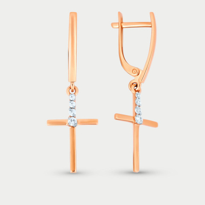 Длинные женские серьги из розового золота 585 пробы с фианитами (арт. 018902-1102)