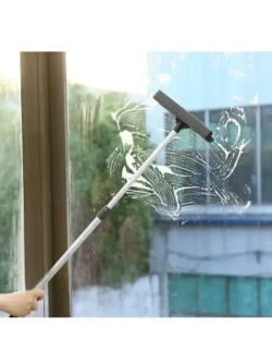 Щетка для мытья окон, стеклоочиститель с телескопической ручкой 50-85 см, стеклоочиститель с резиновым скребком и губкой
