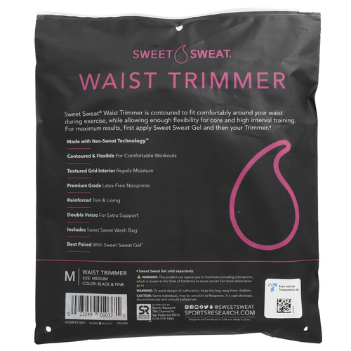 Sports Research, Sweet Sweat, пояс для похудения, средний, черного и розового цвета, 1 шт.