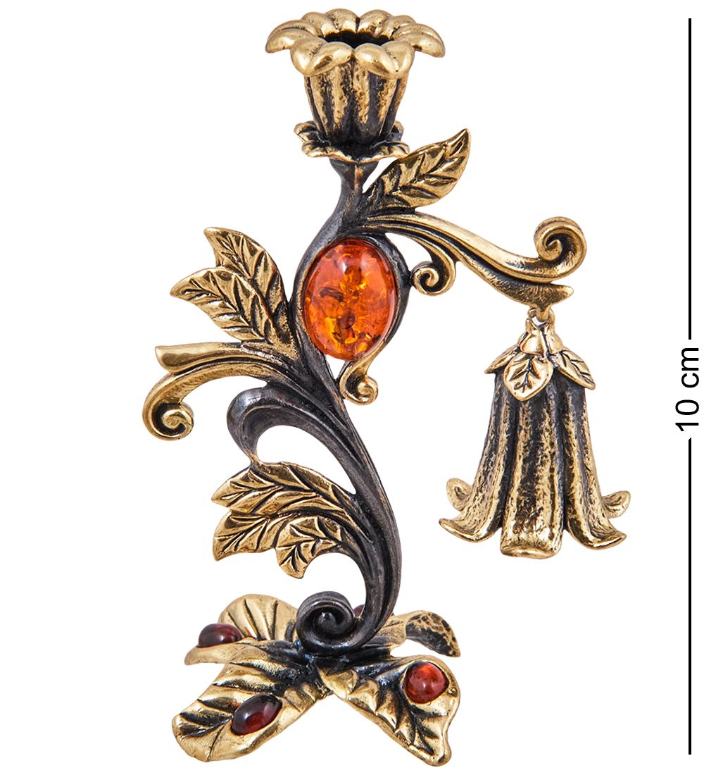 Народные промыслы AM-3910 Подсвечник «Колокольчик» (латунь, янтарь)