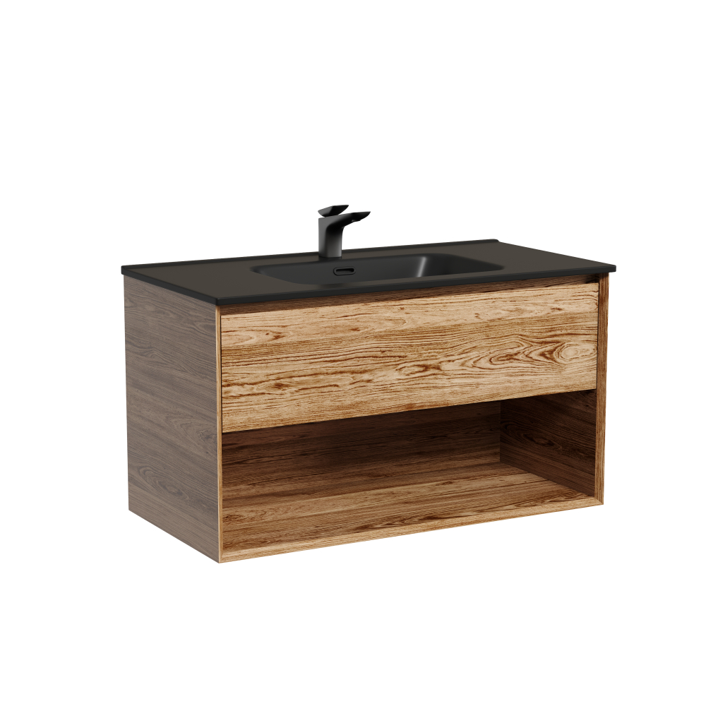 Тумба подвесная Sancos Marmi 1.0 890х445х520 c одним ящиком оснащенным доводчиками скрытого монтажа и открытой нишей, дуб чарльстон, арт.MR1.090ECH