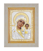 Казанская БМ, икона прямоугольная в рамке под стеклом, белое дерево 206х258