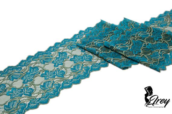 157 Кружево эластичное 19 см, Италия, голубой/олива
